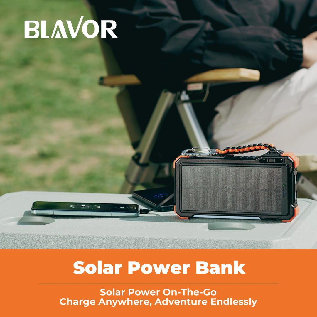 BLAVOR Solar Power Bank, Wireless Charger, 20000mAh