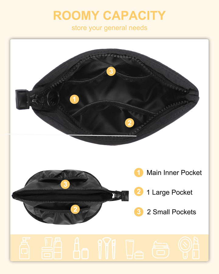 Relavel Travel Makeup Bag, Black, Small