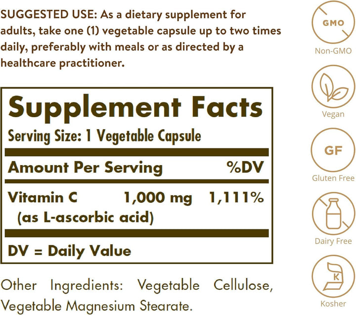 Solgar Vitamin C, 1000 mg, 100 Count