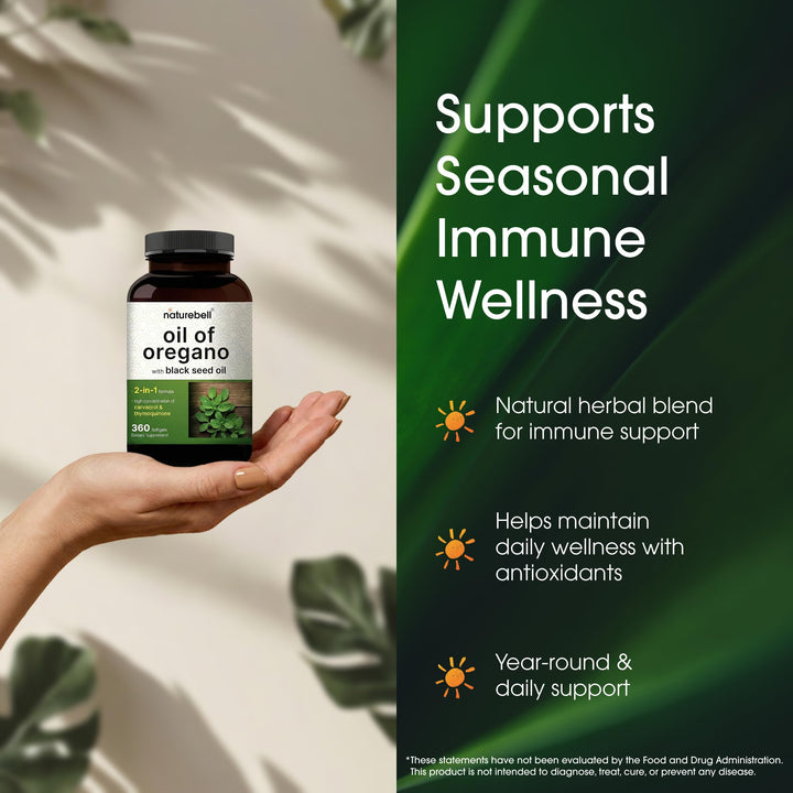 NatureBell Oil of Oregano With Black Seed Oil Softgels, 360 Count