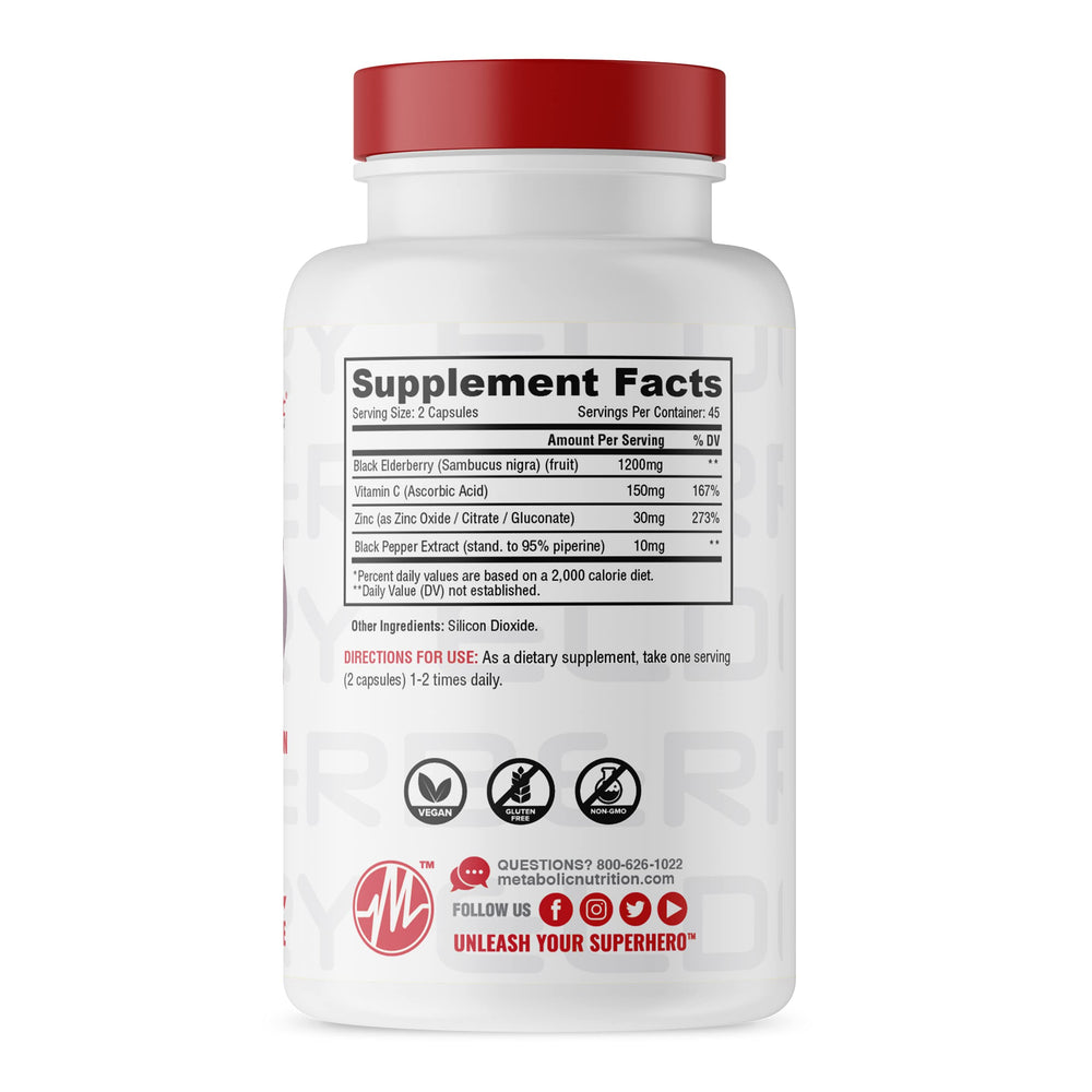 Metabolic Nutrition Elderberry with Vitamin C and Zinc, 1200 mg, 90 Count