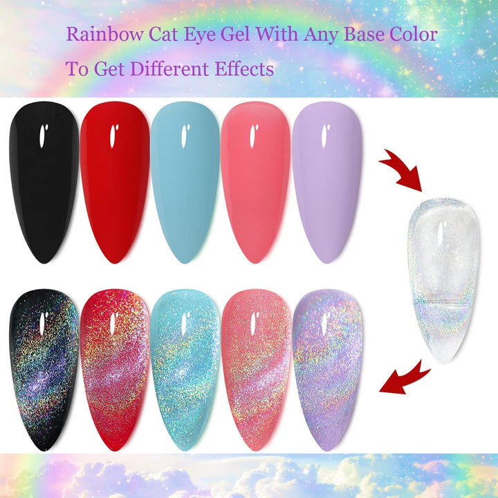 Major Dijit Shiny Cat Eye Gel Nail Polish, Laser Rainbow, 15 ml