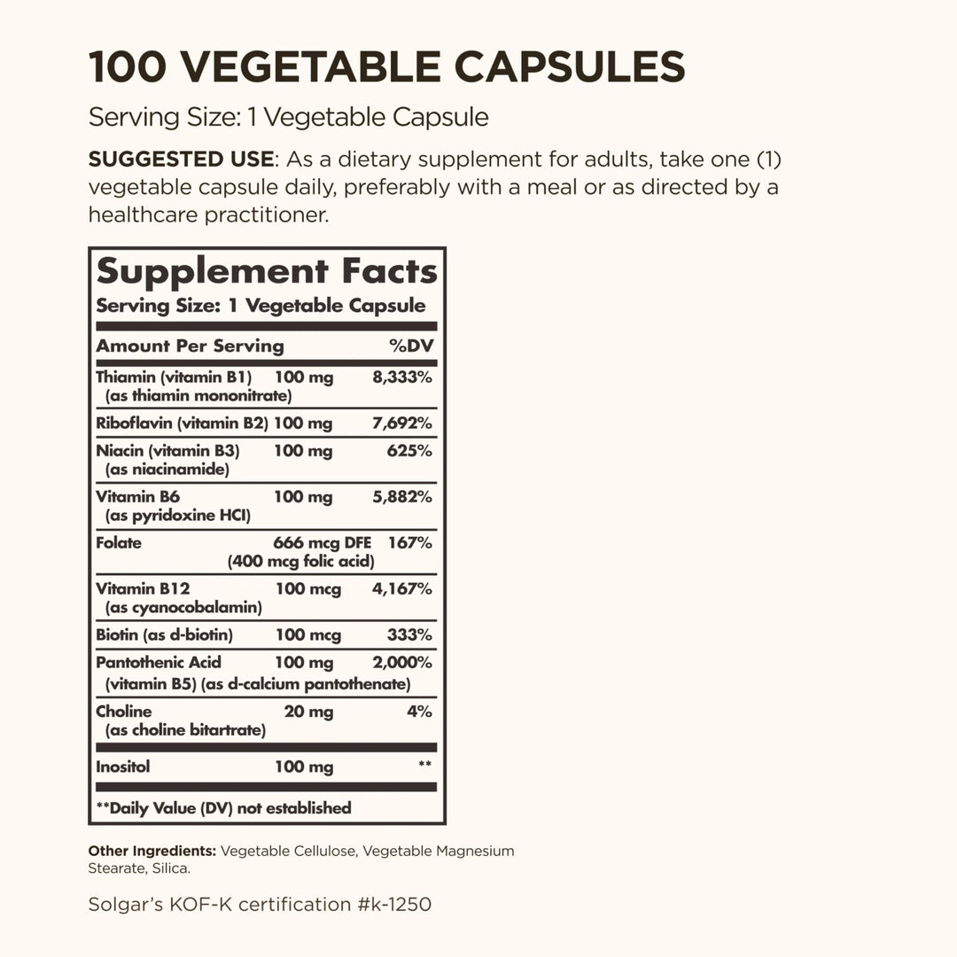Solgar B-Complex 100 Vegetable Capsules, 100 Count