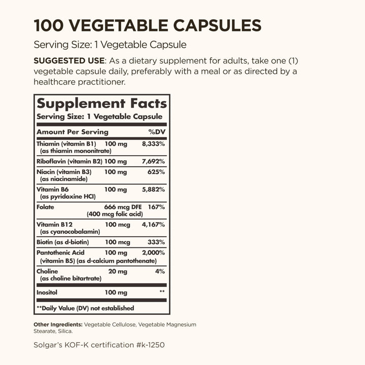 Solgar B-Complex 100 Vegetable Capsules, 100 Count