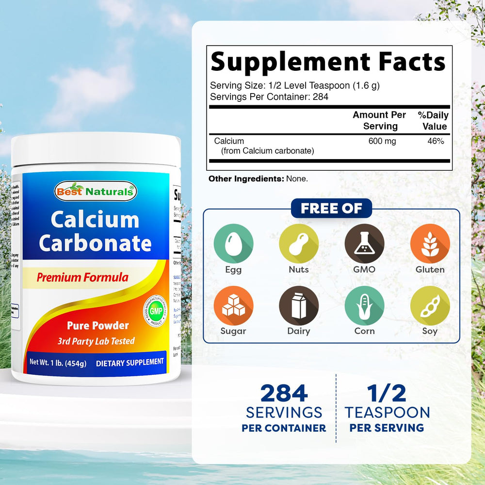 Best Naturals Calcium Carbonate Powder, Food Grade, 1 lb, Pack of 2