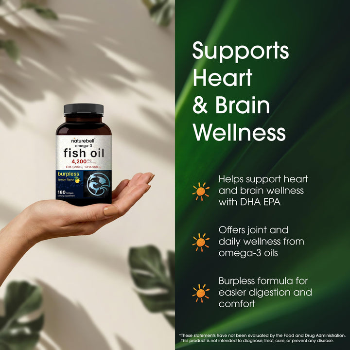 NatureBell Omega-3 Fish Oil Softgels, Lemon, 180 Count