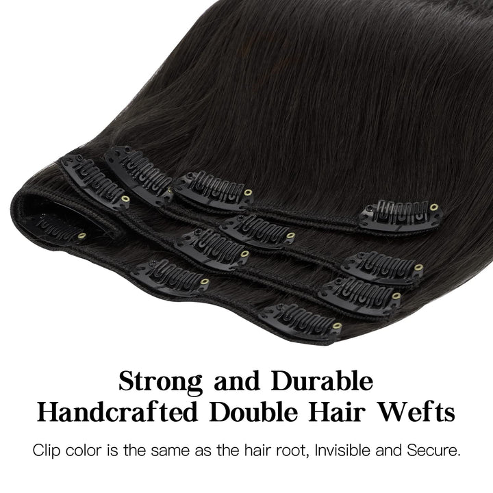 hotbanana Human Hair Clip In Extensions, Natural Black, 22 Inch, 120 g, 7 Count
