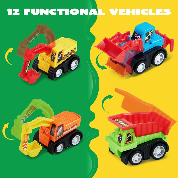 JOYIN Pull Back Construction Vehicles, 12 Count
