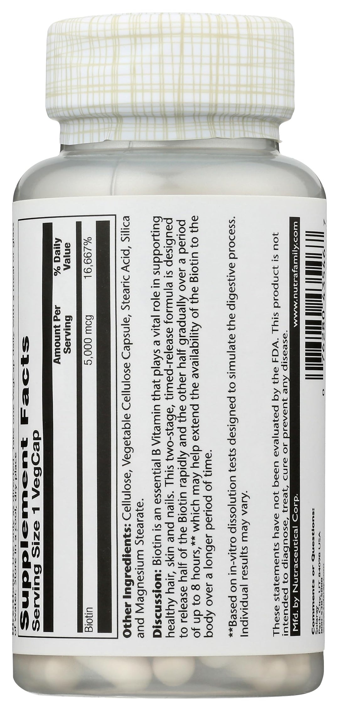 Solaray Timed-Release Biotin, 5000 mcg, 60 Count