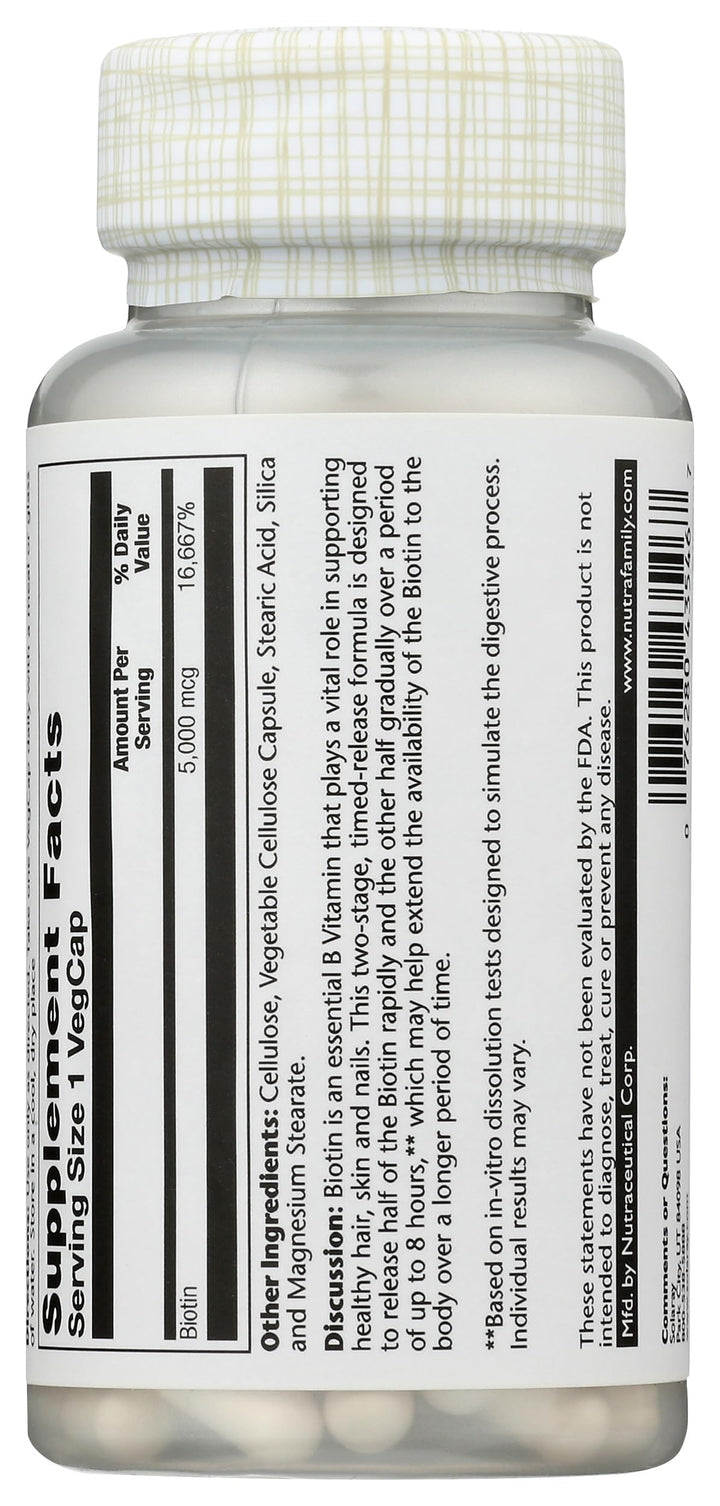 Solaray Timed-Release Biotin, 5000 mcg, 60 Count