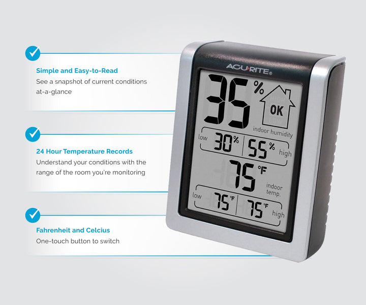 AcuRite Wireless Digital Indoor Thermometer and Hygrometer, 00613