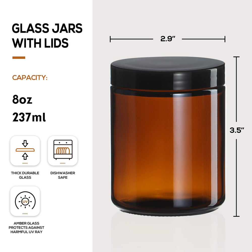 AOZITA Amber Round Glass Jars with Lids, 8 oz, 12 Count