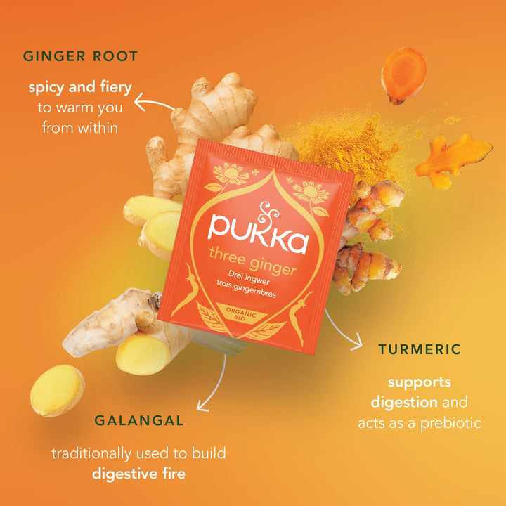 Pukka Three Ginger Organic Herbal Tea, 20 Count
