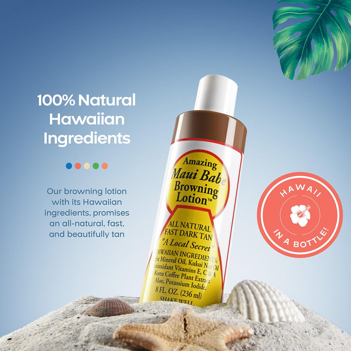 Maui Babe Browning Lotion, All Natural Fast Dark Tan, 8 fl oz