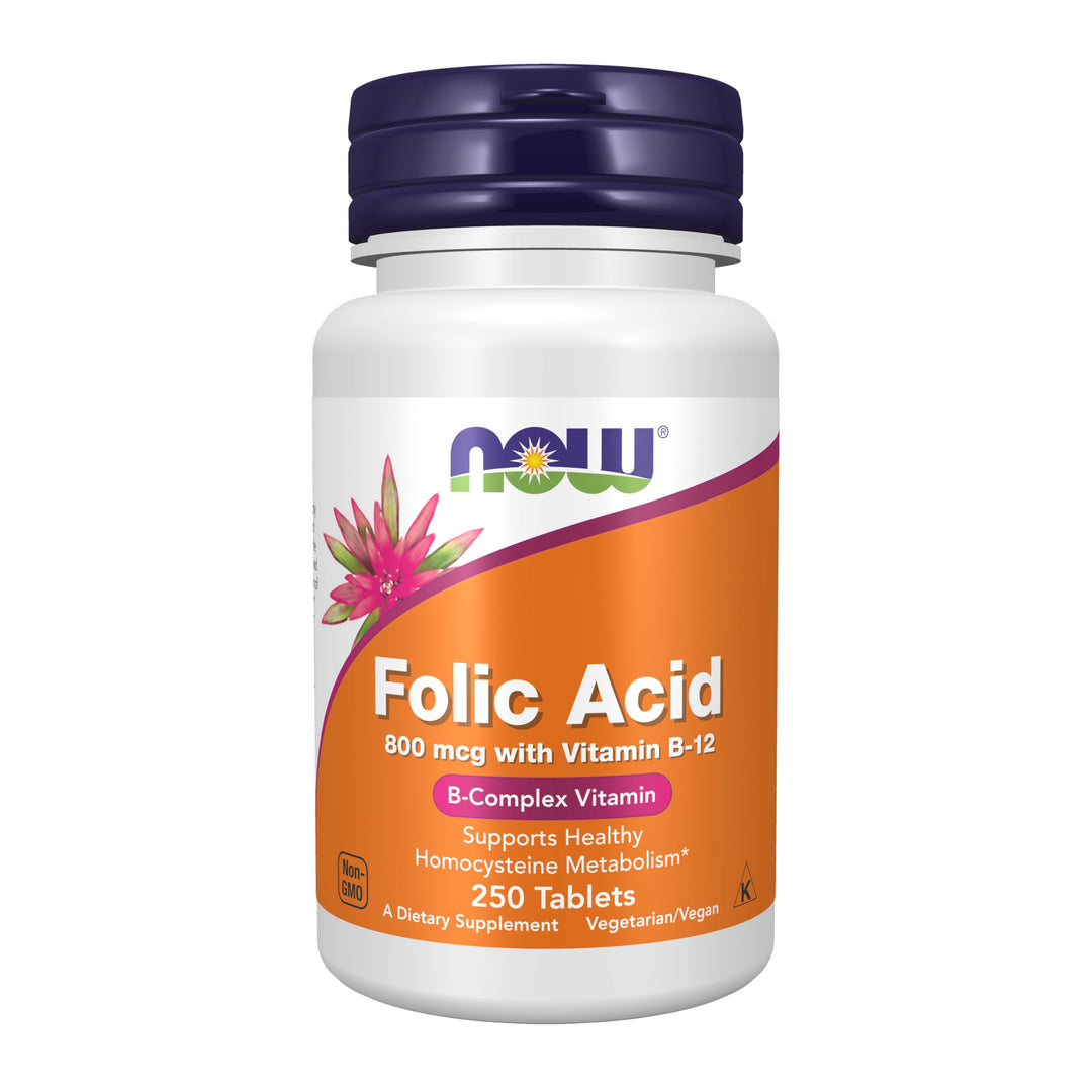 NOW Folic Acid 800 mcg with B12 Tablets, 250 Count