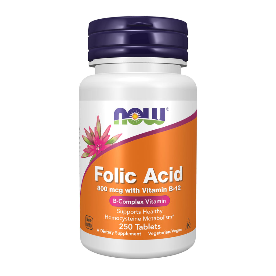 NOW Folic Acid 800 mcg with B12 Tablets, 250 Count