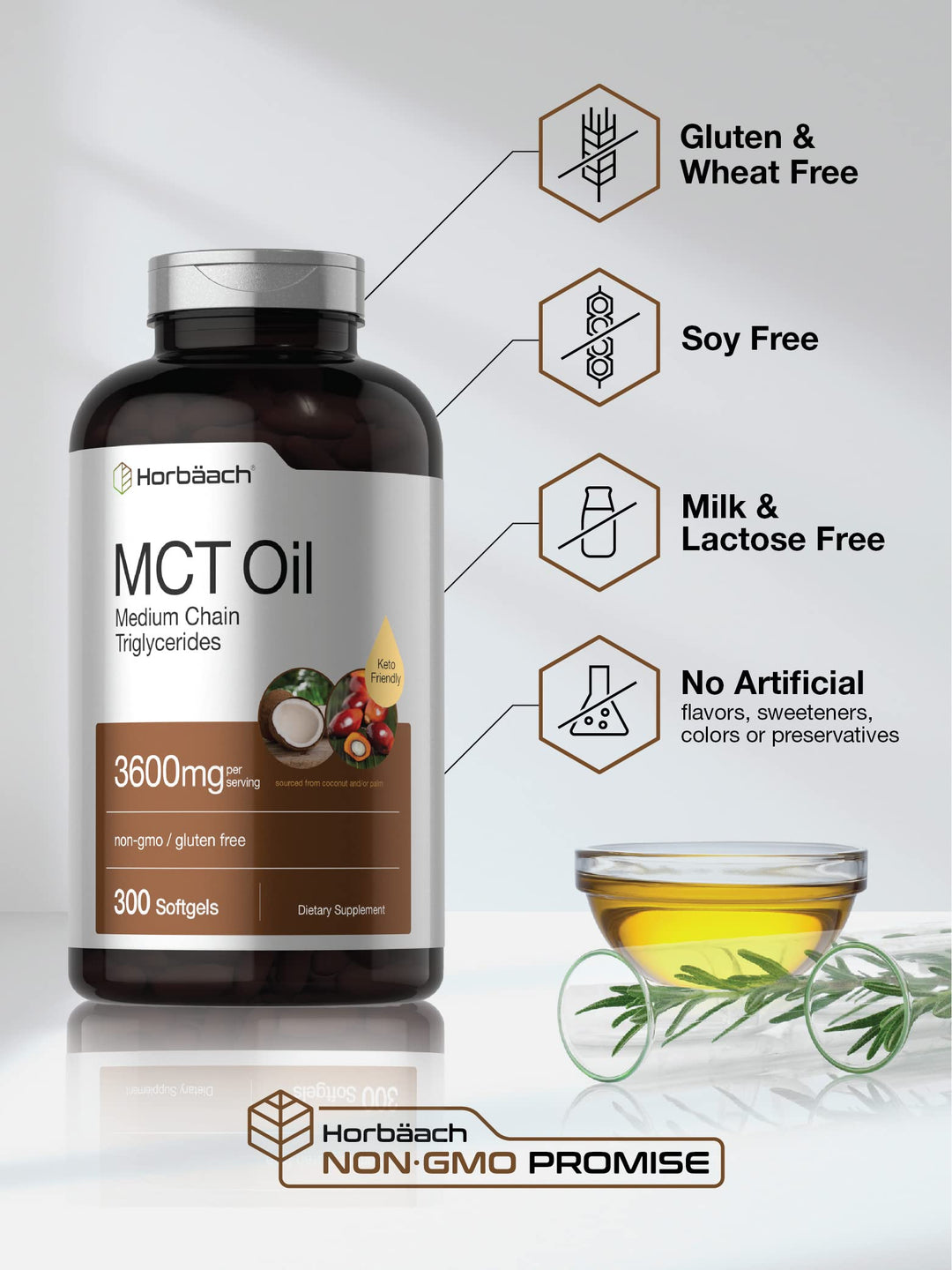 Horbäach MCT Oil Softgels, 3600 mg, 300 Count