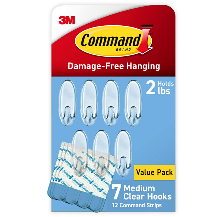 Command Medium Wall Hooks, Clear, 7 Count