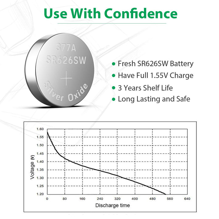 LiCB 377 Button Cell Watch Batteries, 10 Count