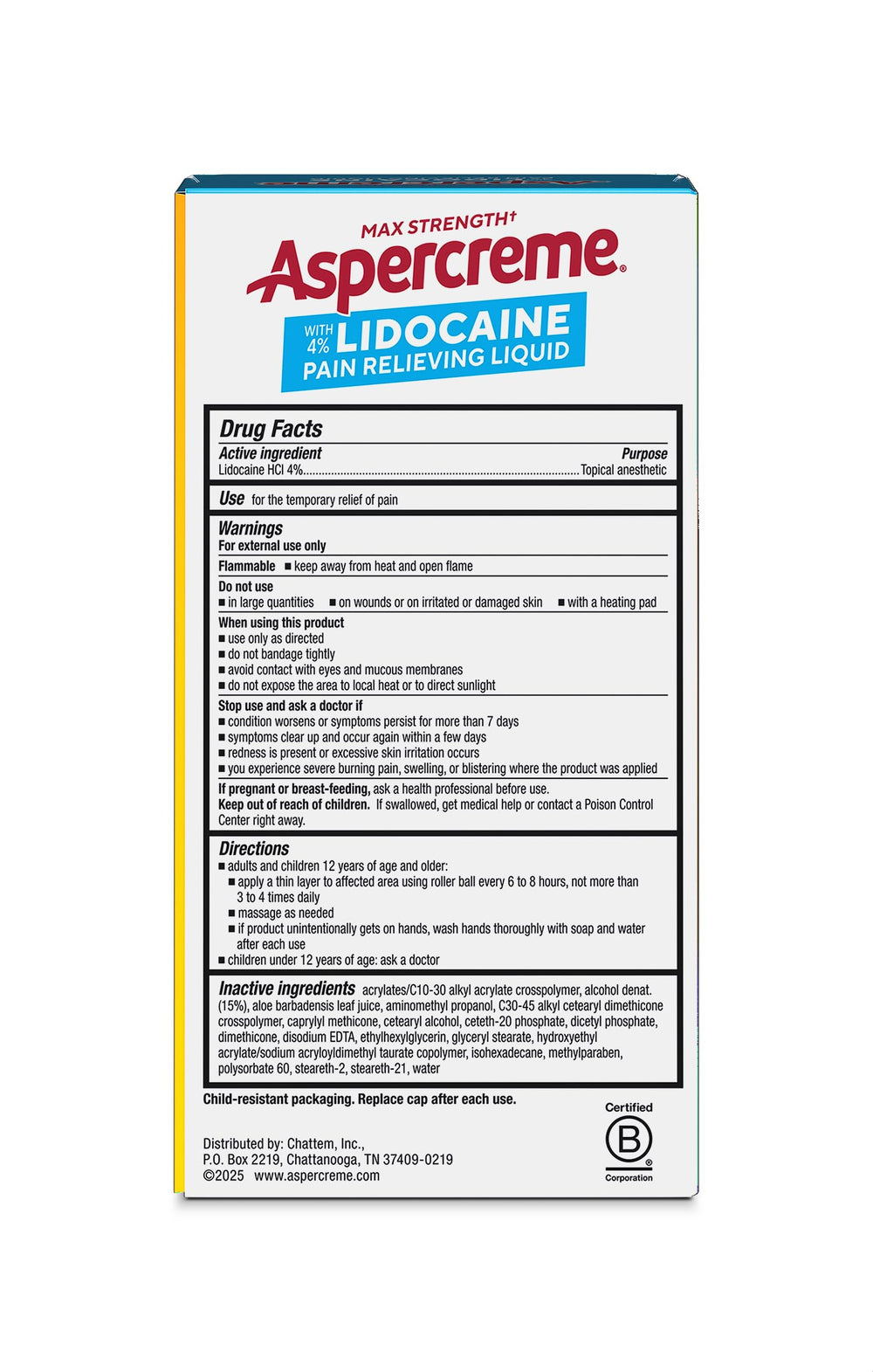 Aspercreme Odor Free Max Strength Lidocaine Pain Relief Liquid, 2.5 oz