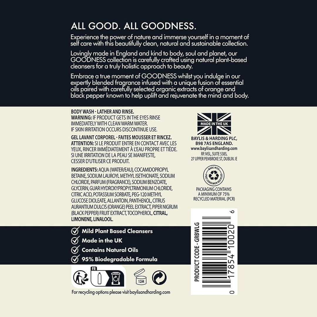 Baylis & Harding Goodness Body Wash, Lemongrass & Ginger, 500 ml
