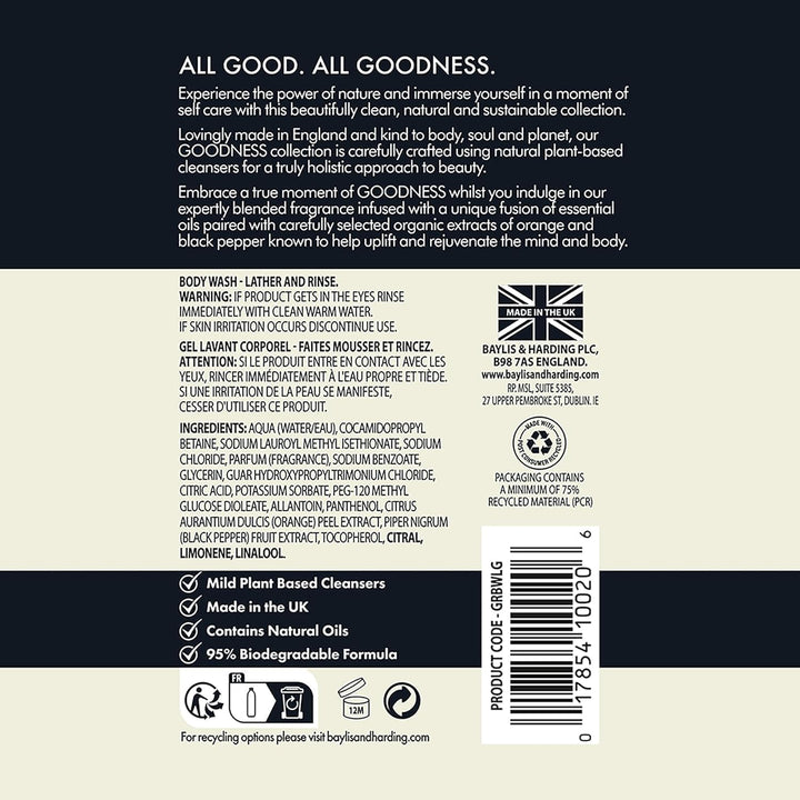Baylis & Harding Goodness Body Wash, Lemongrass & Ginger, 500 ml
