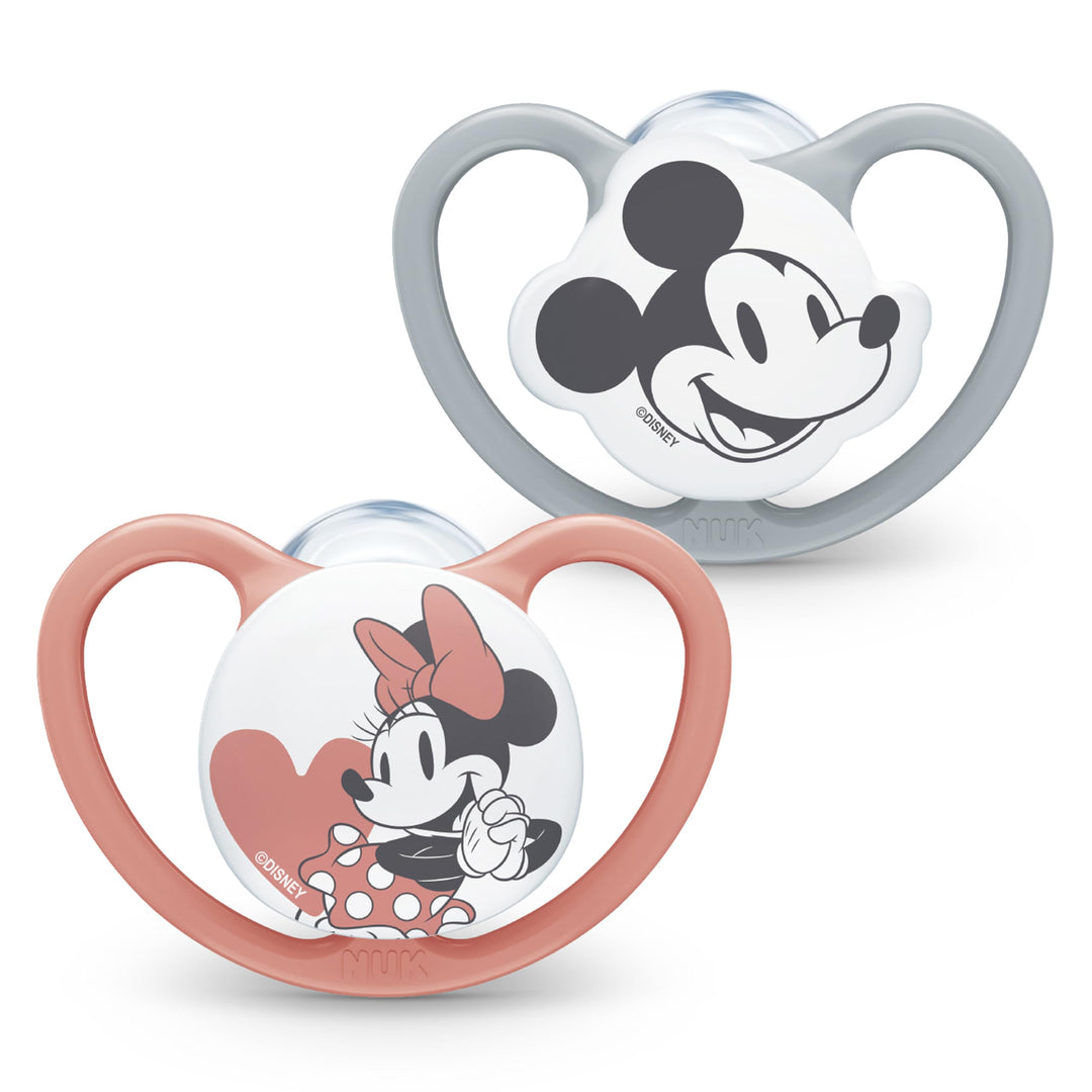 NUK Space Baby Dummy, 18-36 Months, Mickey & Minnie Mouse, 2 Count
