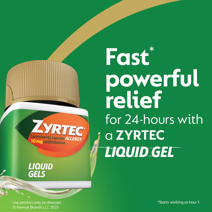 Zyrtec Allergy Relief Liquid Gel Capsules, Cetirizine HCl, 12 Count