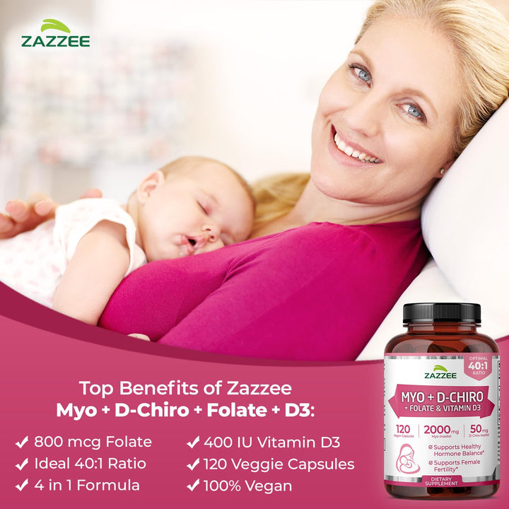 Zazzee Myo-Inositol D-Chiro Vitex Capsules, 120 Count