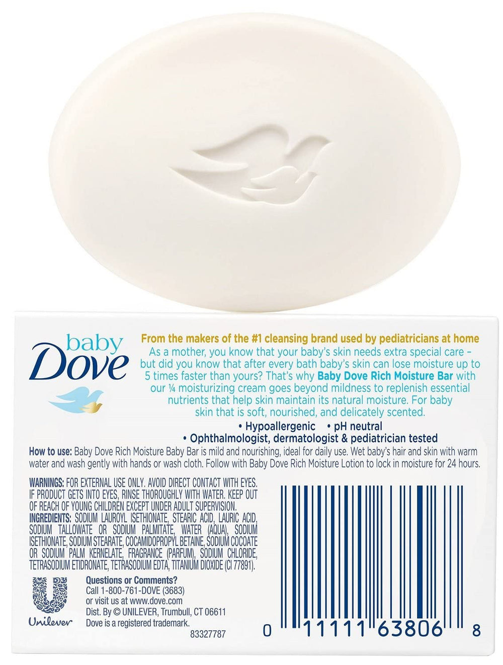 Dove Baby Bar Soap, Rich Moisture, 3.17 oz