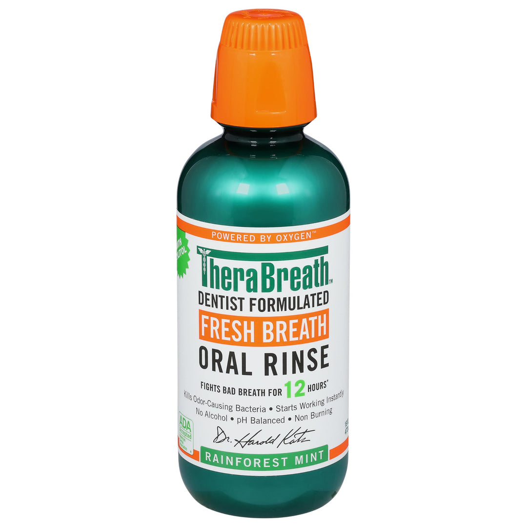 TheraBreath Fresh Breath Oral Rinse, Rainforest Mint, 16 oz