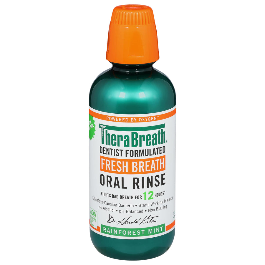 TheraBreath Fresh Breath Oral Rinse, Rainforest Mint, 16 oz