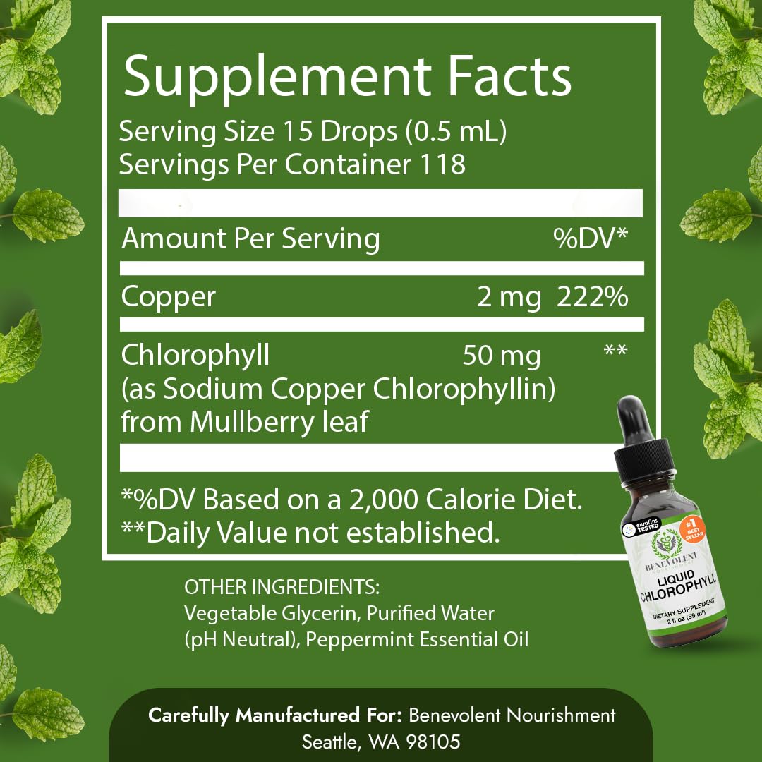 Benevolent Nourishment Chlorophyll Liquid Drops, Peppermint