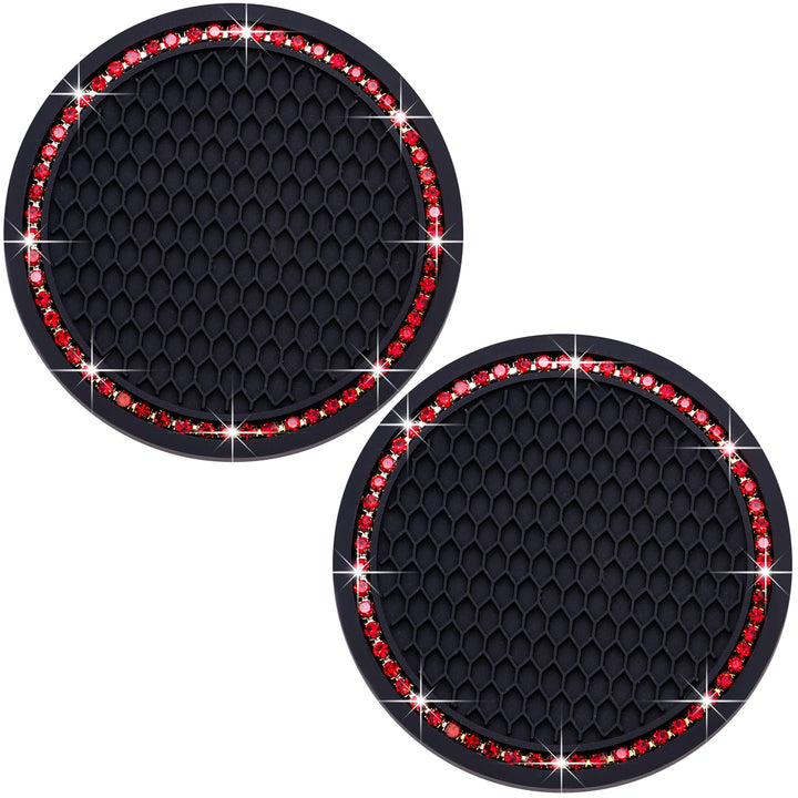 MEAJOO Bling Cup Holder Coaster, Black & Red, 2 Count