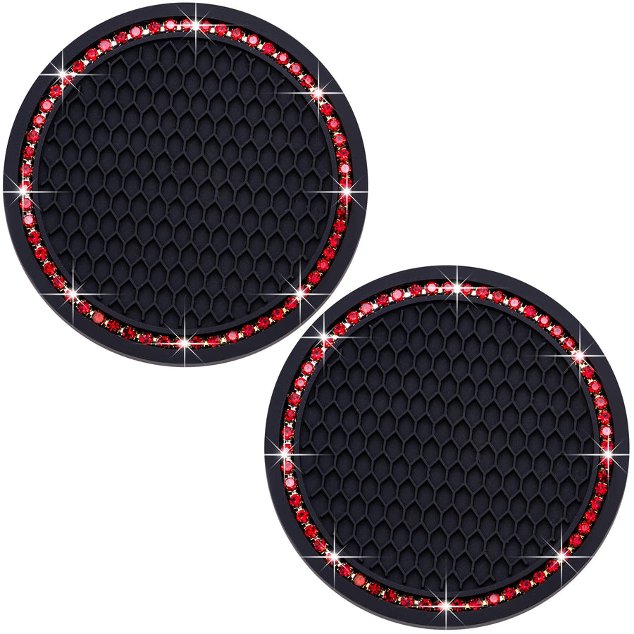 MEAJOO Bling Cup Holder Coaster, Black & Red, 2 Count