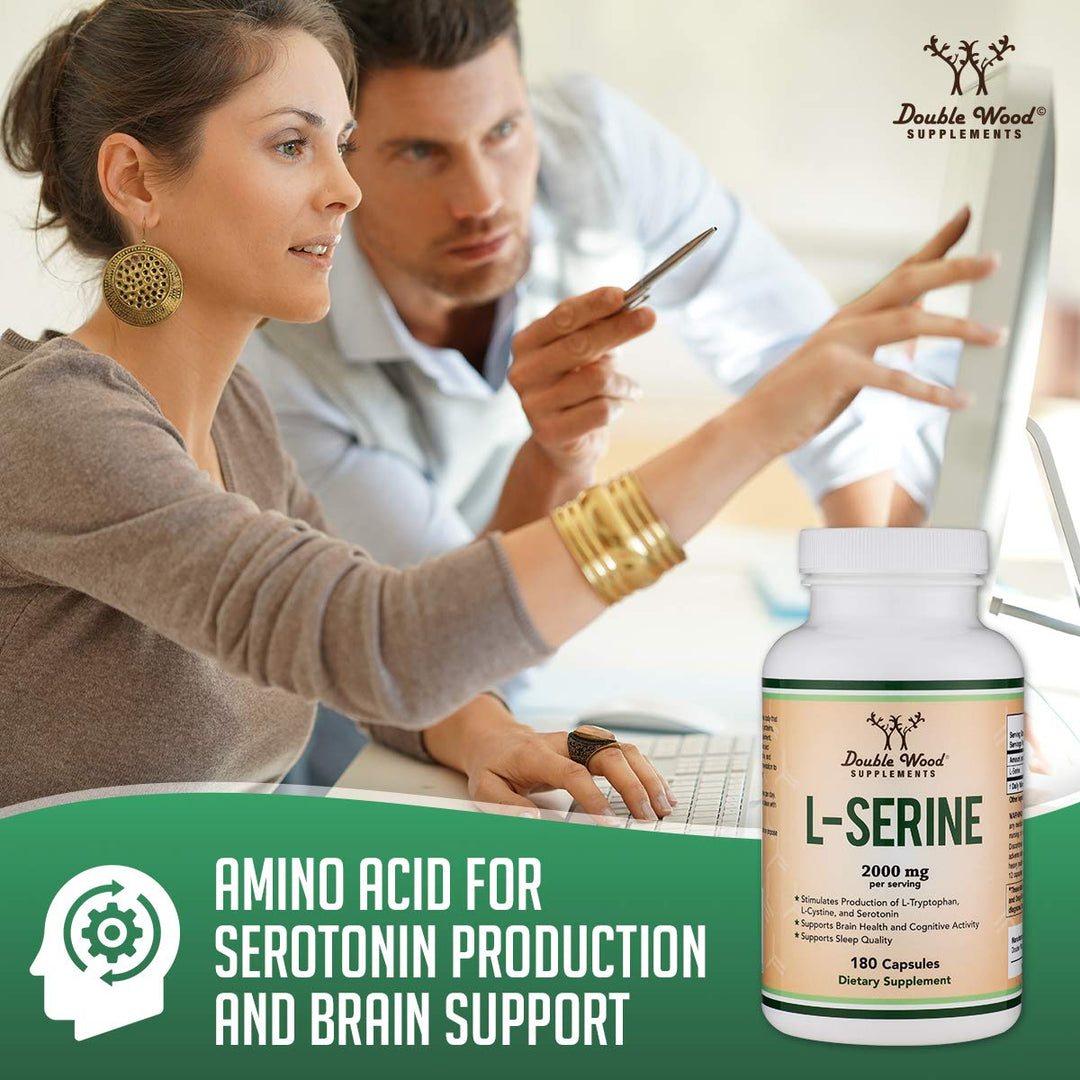 Double Wood Supplements L-Serine Capsules, 500 mg, 180 Count