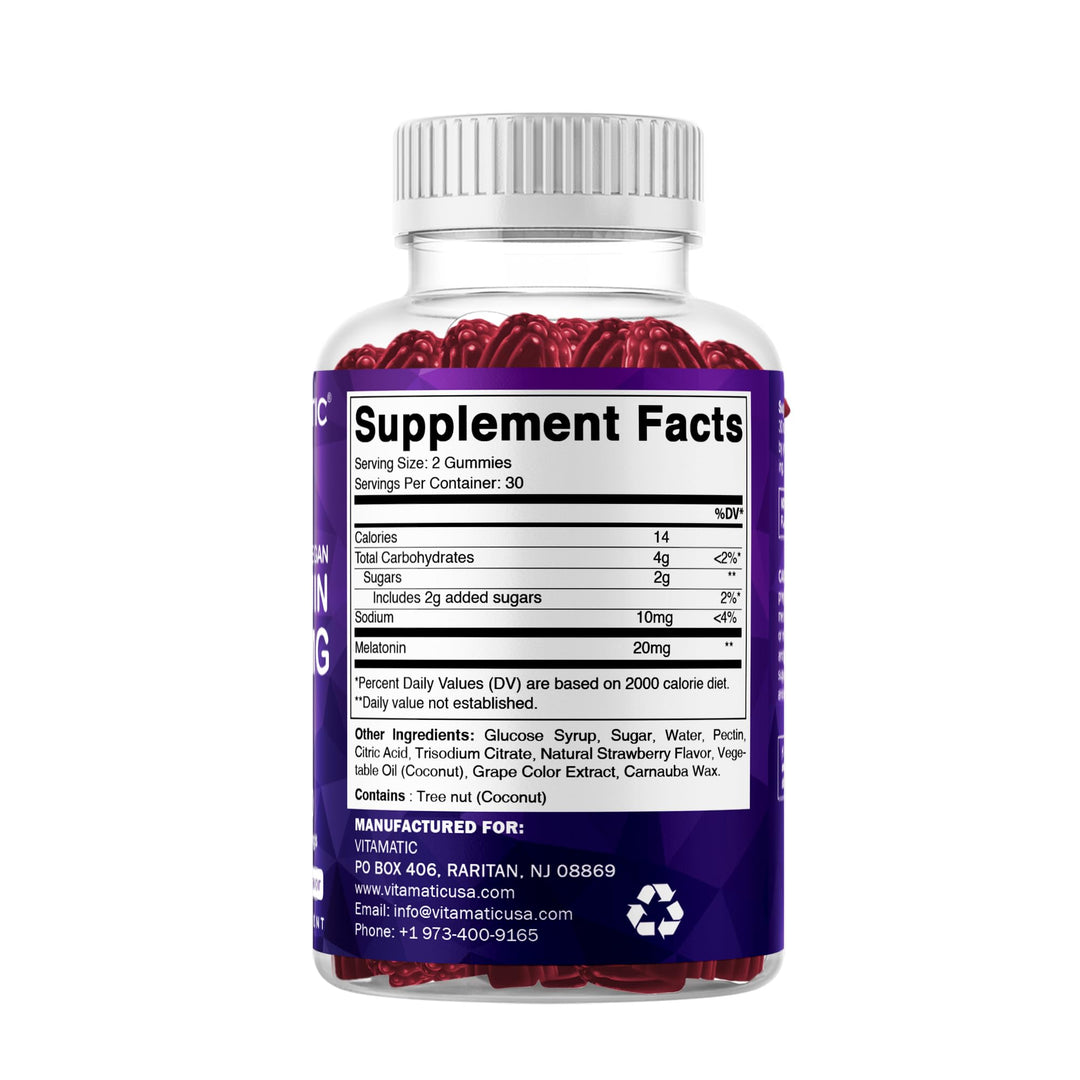 Vitamatic Melatonin Gummies, Strawberry, 20 mg, 60 Count