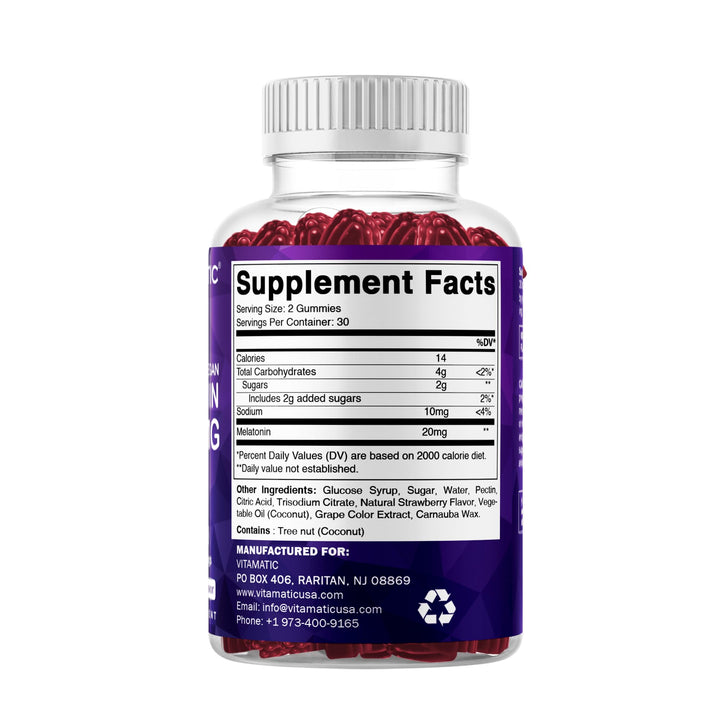 Vitamatic Melatonin Gummies, Strawberry, 20 mg, 60 Count