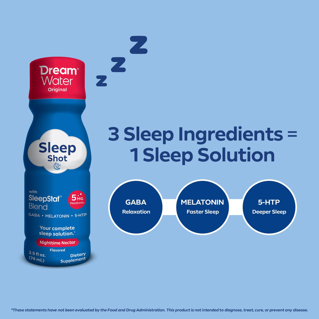 Dream Water Sleep Aid Supplement Drink, Nighttime Nectar, 2.5 fl oz, 24 Count
