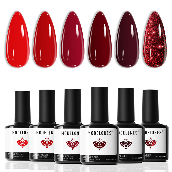 modelones Gel Nail Polish Set, Red, 6 Count