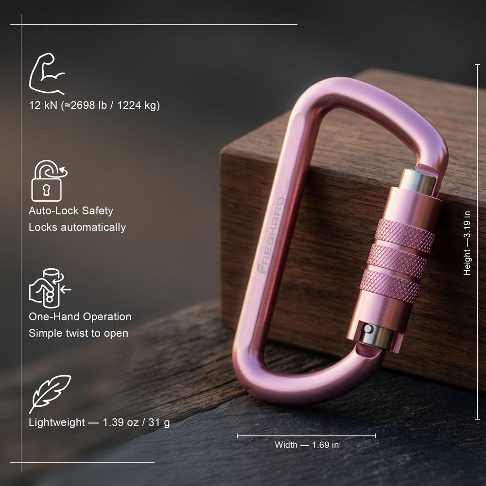 FresKaro Locking Carabiner Clips, Pink, 3 Count