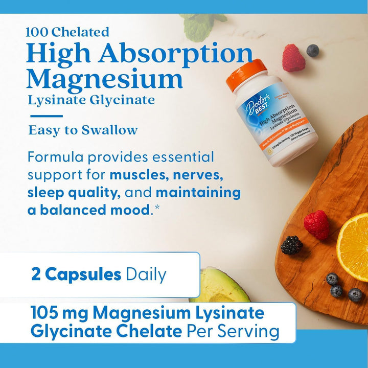 Doctor's Best High Absorption Magnesium Lysinate Glycinate, 120 Count