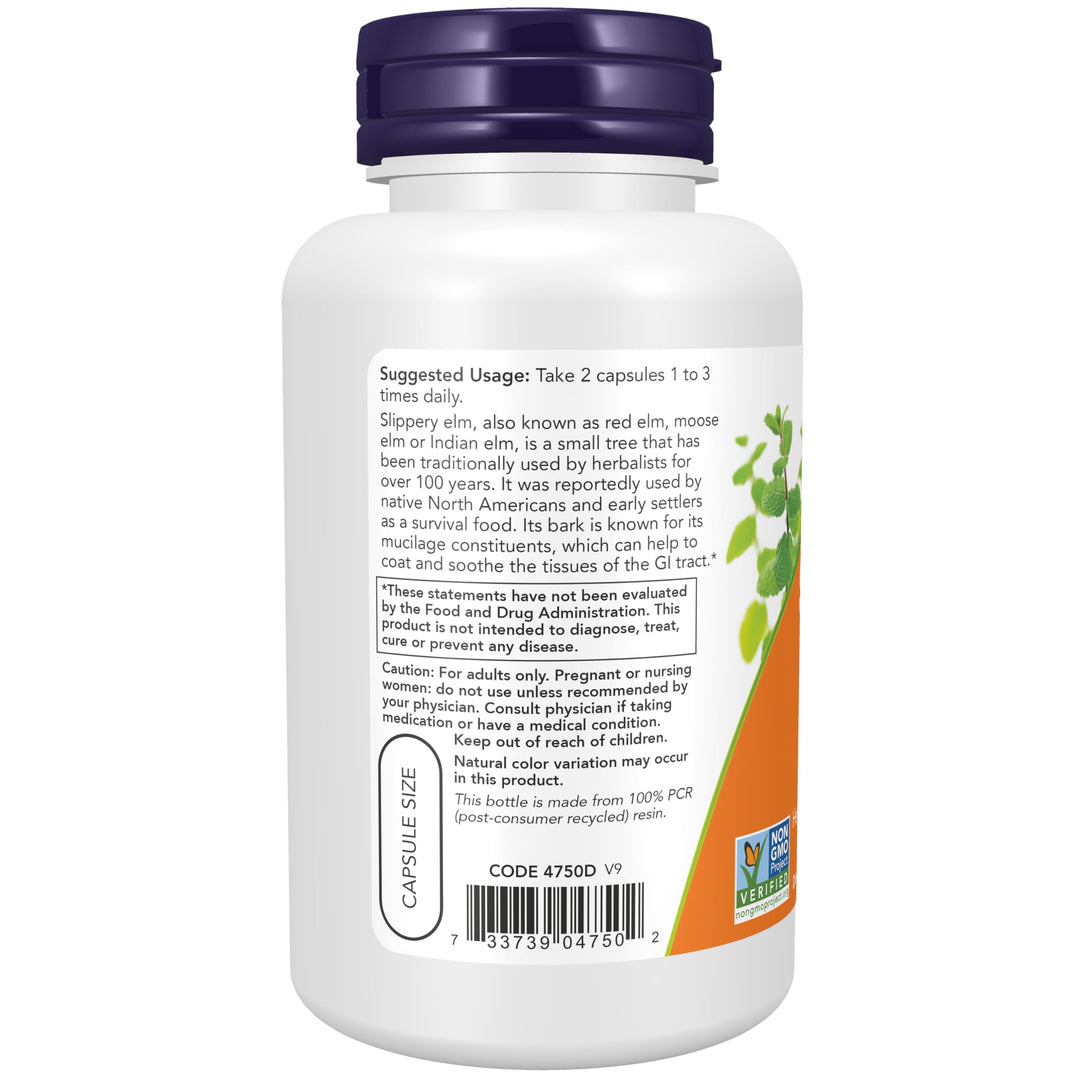 NOW Slippery Elm, 400 mg, 100 Count