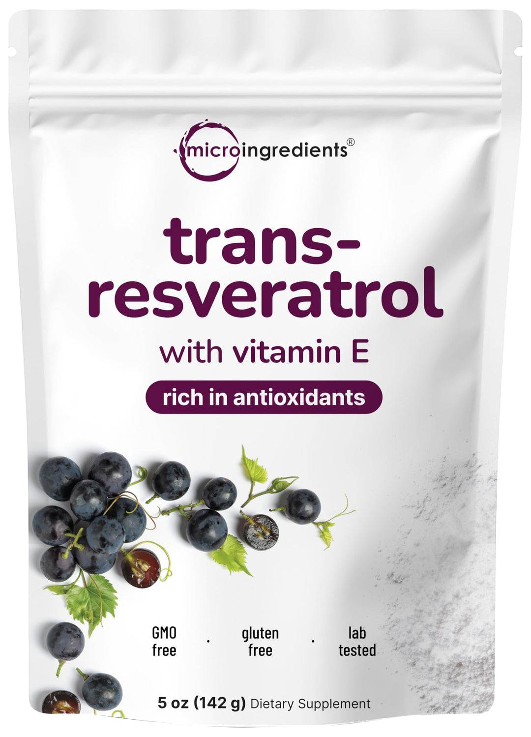 Micro Ingredients Trans-Resveratrol Powder, with Vitamin E, 5 oz
