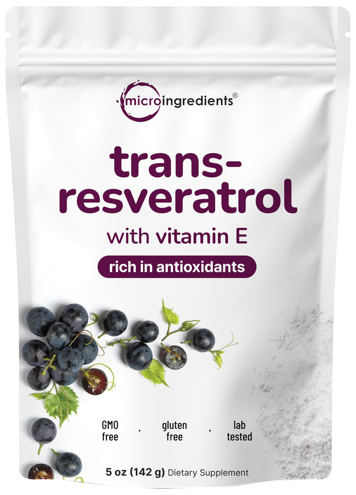 Micro Ingredients Trans-Resveratrol Powder, with Vitamin E, 5 oz
