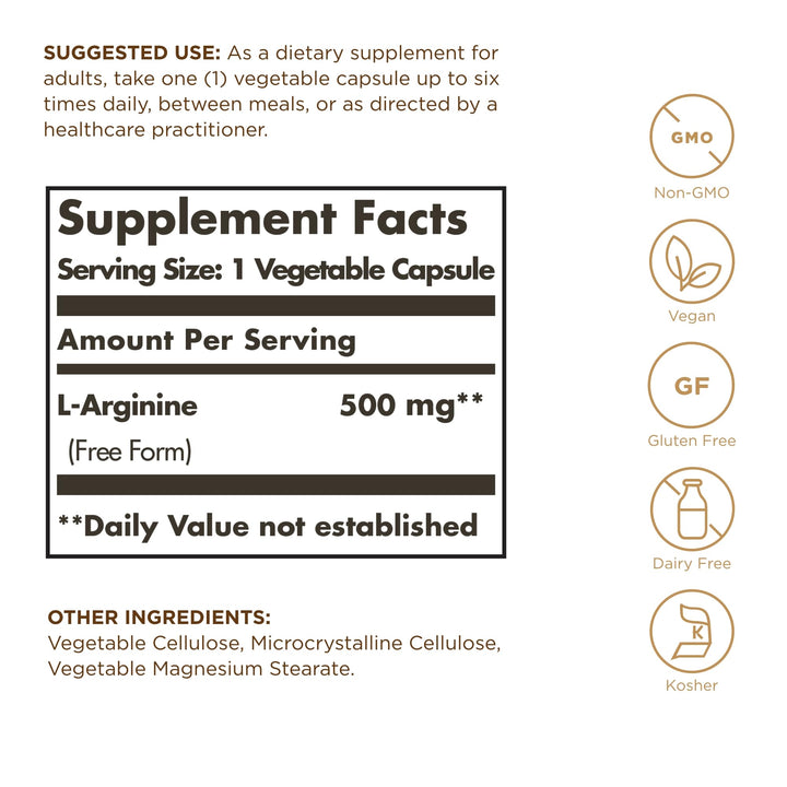 Solgar L-Arginine 500 mg, 250 Count