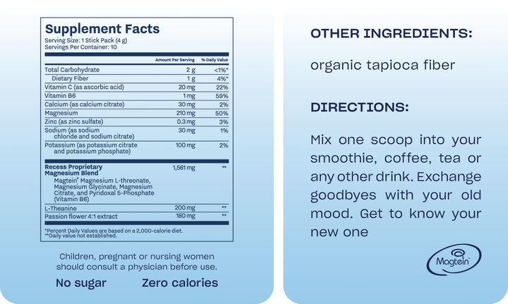 Recess Mood Magnesium Powder, Unflavored, 10 Count