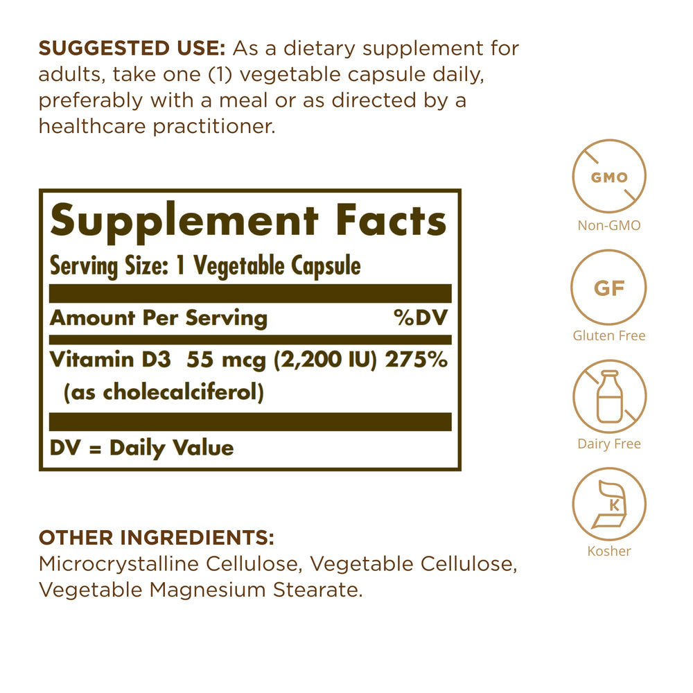 Solgar Vitamin D3 2200 IU, 50 Count
