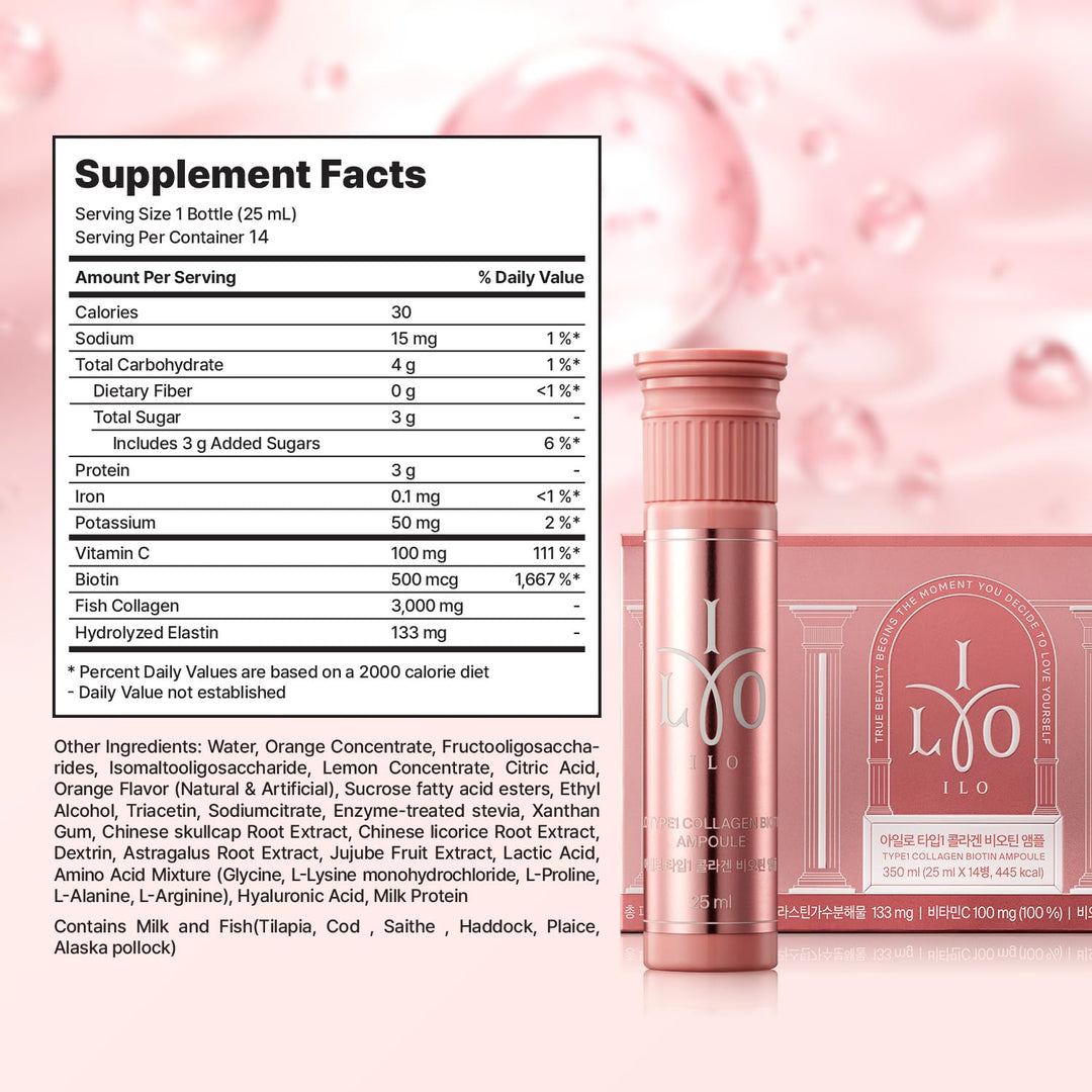 ILO Liquid Collagen Drink, Marine Type 1, 3000 mg, 14 Count