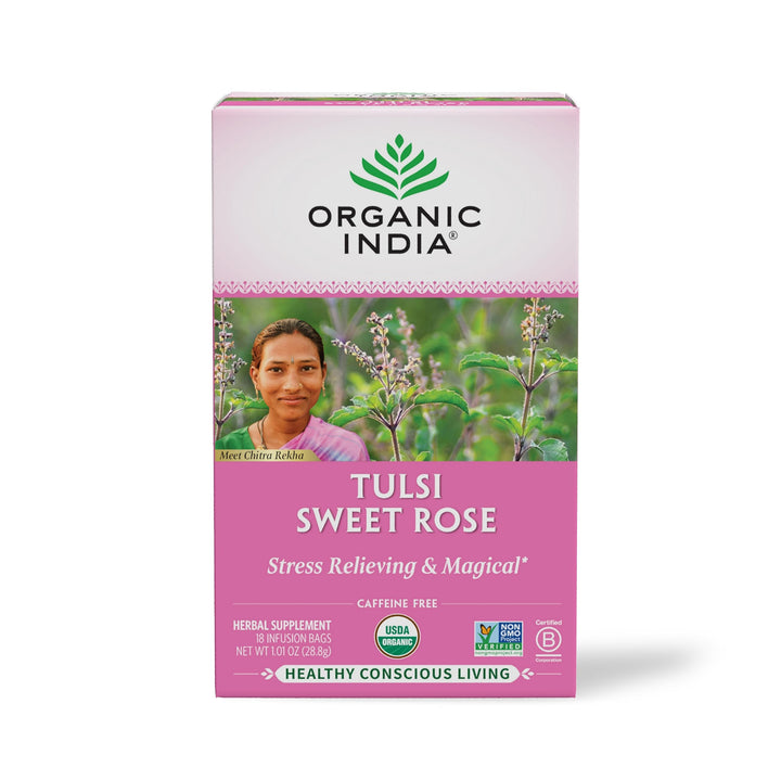 Organic India Tulsi Sweet Rose Herbal Tea, 18 Count